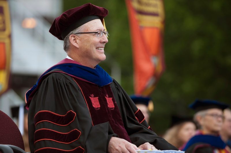 President Tim Sands presided at Virginia Tech's commencement ceremonies. 