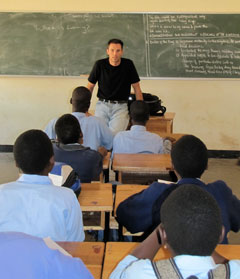 Lee Rakes, a doctoral candidate in the School of Education, teaches a class at the Domasi Demonstration Secondary School.