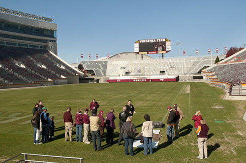 John Royse talks about turfgrass in Lane Stadium during the November 2012 University Open House.