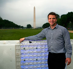 John Royse’s panels use a series of LED lights to help the grass underneath continue photosynthesis and stay green.