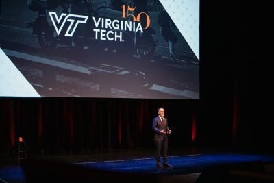 President Tim Sands speaks during the 2022 State of the University on Jan. 19.
