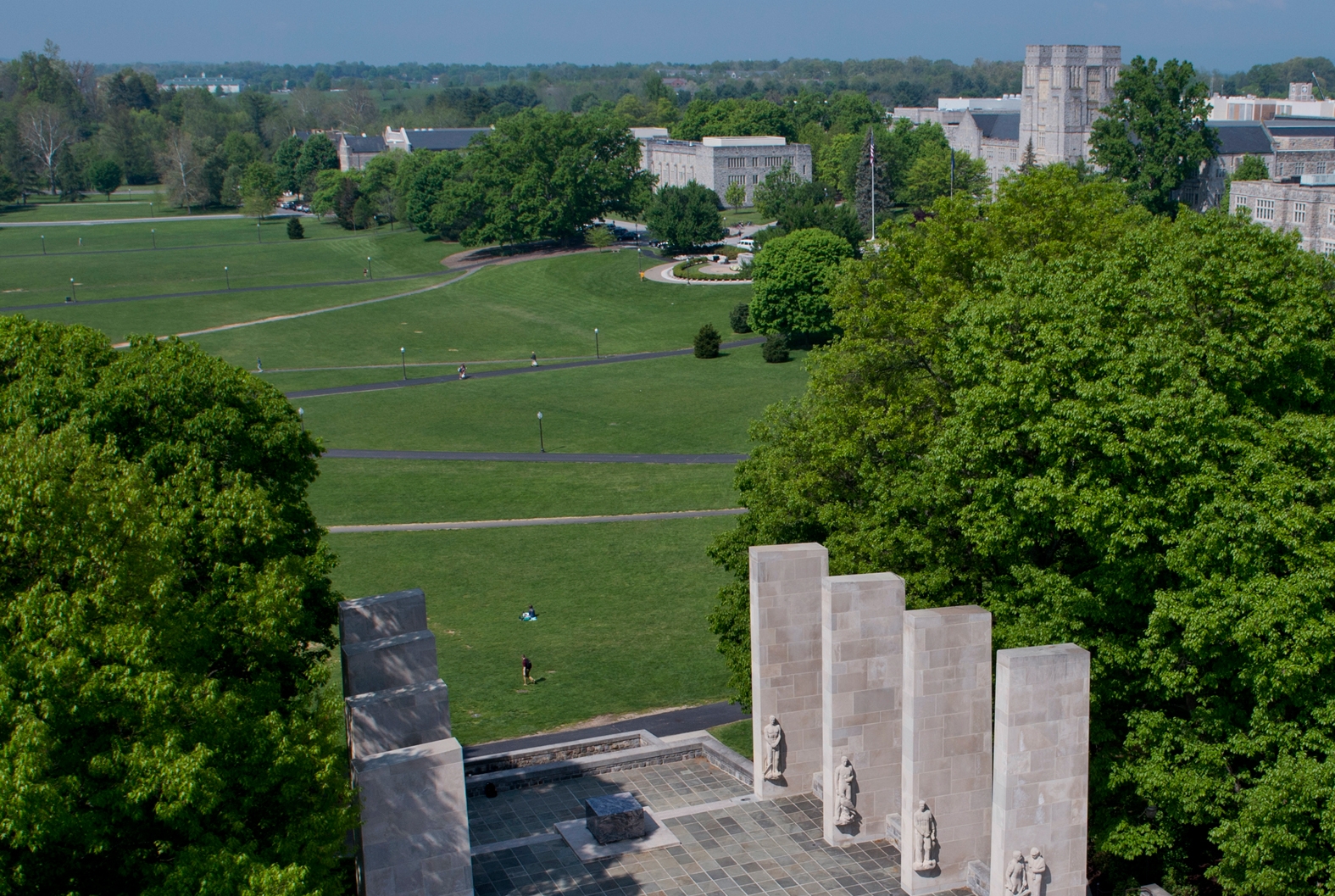 Orientation Aerial shot of the Pylons, Drillfield and Burruss Hall