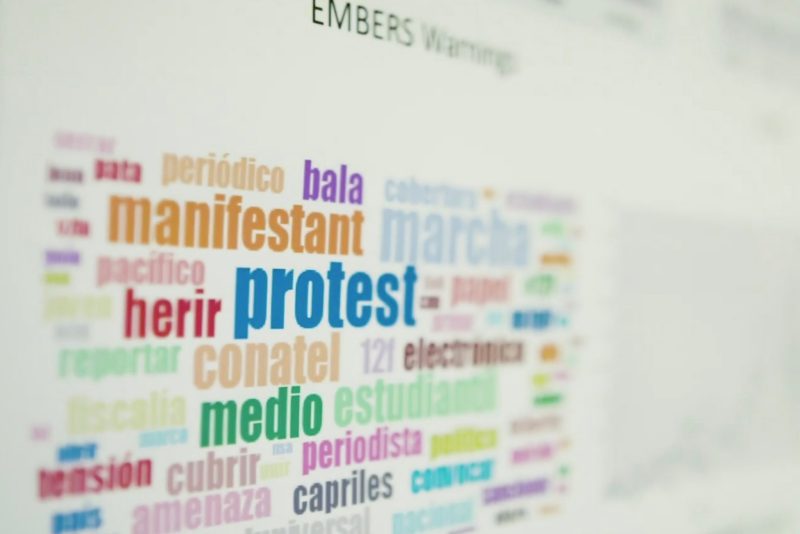 research poster focused on big data featuring a tag cloud of popular terms in the data