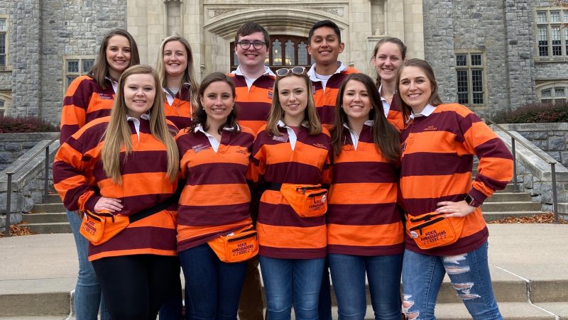 Hokie Ambassadors 2019-2020 Executive Board standing in front of Burruss Hall