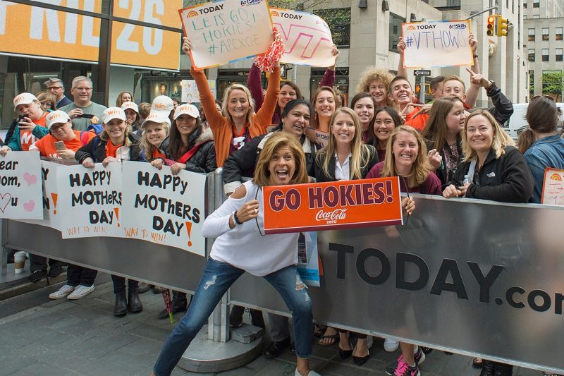 Hoda Kotb Alumnae Hoda Kotb poses with Hokies outside the Today Show.