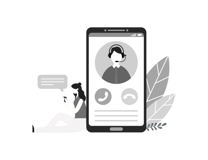 conceptual illustration of a person leaning against a big phone, implying digital connection